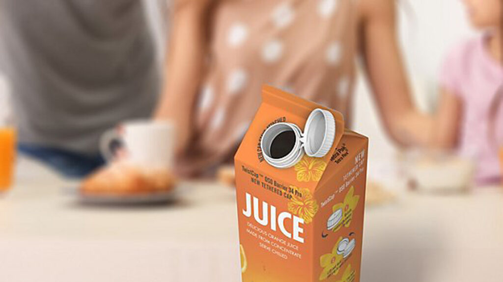 テトラパックのテザートキャップ