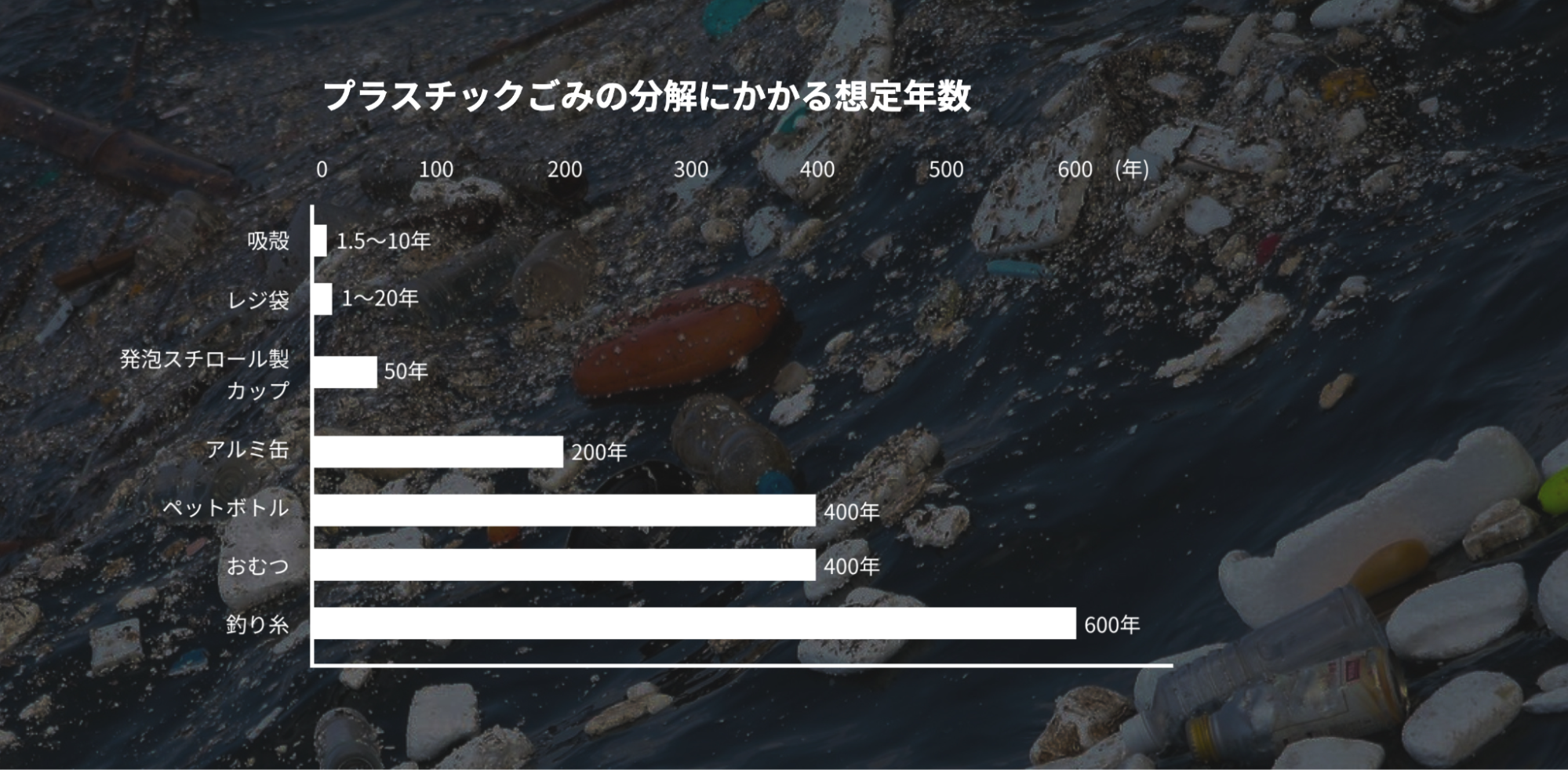 プラスチックゴミの分解にかかる年数